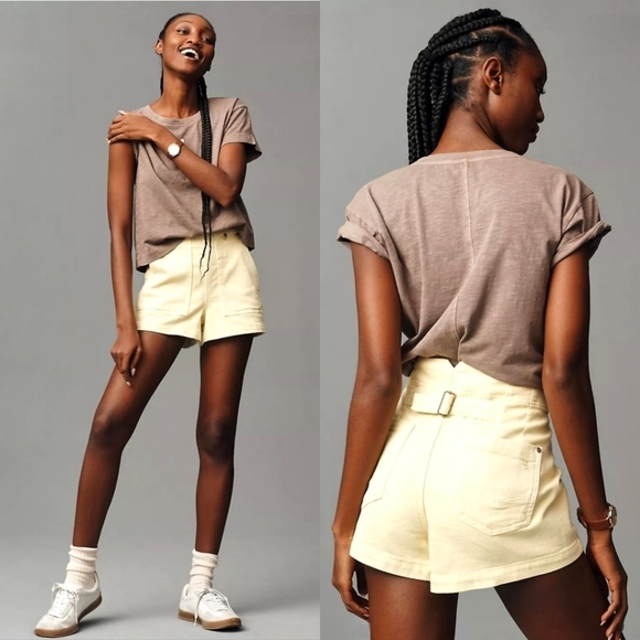 Anthropologie Pilcro The Kit Regenerative Mid Rise Cotton Shorts in Yellow NWT - Picture 1 of 16